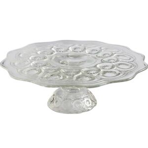 LE Smith Moon and Star Clear Glass Cake Pedestal Vintage EXCELLENT CONDITION